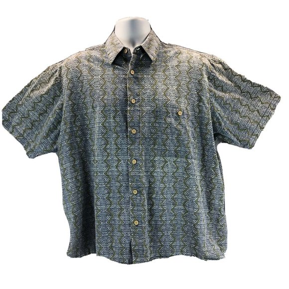 Natural Issue Men Button Up Sz L Blue & Green Tribal Circle Hawaiian Soft Wash - Picture 1 of 15
